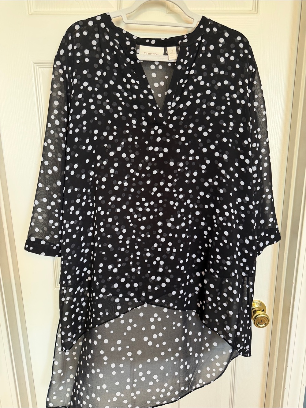 Chico's Black Sheer Polka Dot Tunic